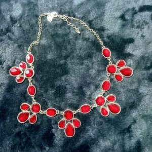 Mary Kay silver tone & red statement necklace
